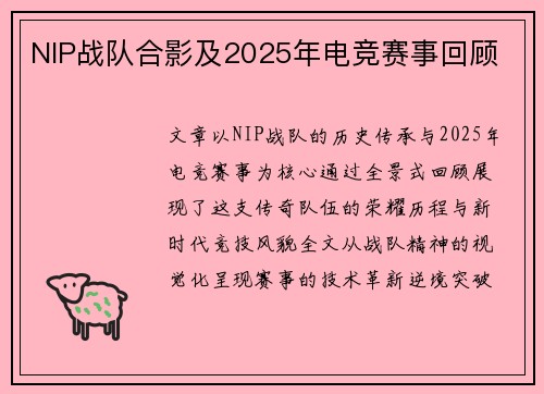 NIP战队合影及2025年电竞赛事回顾